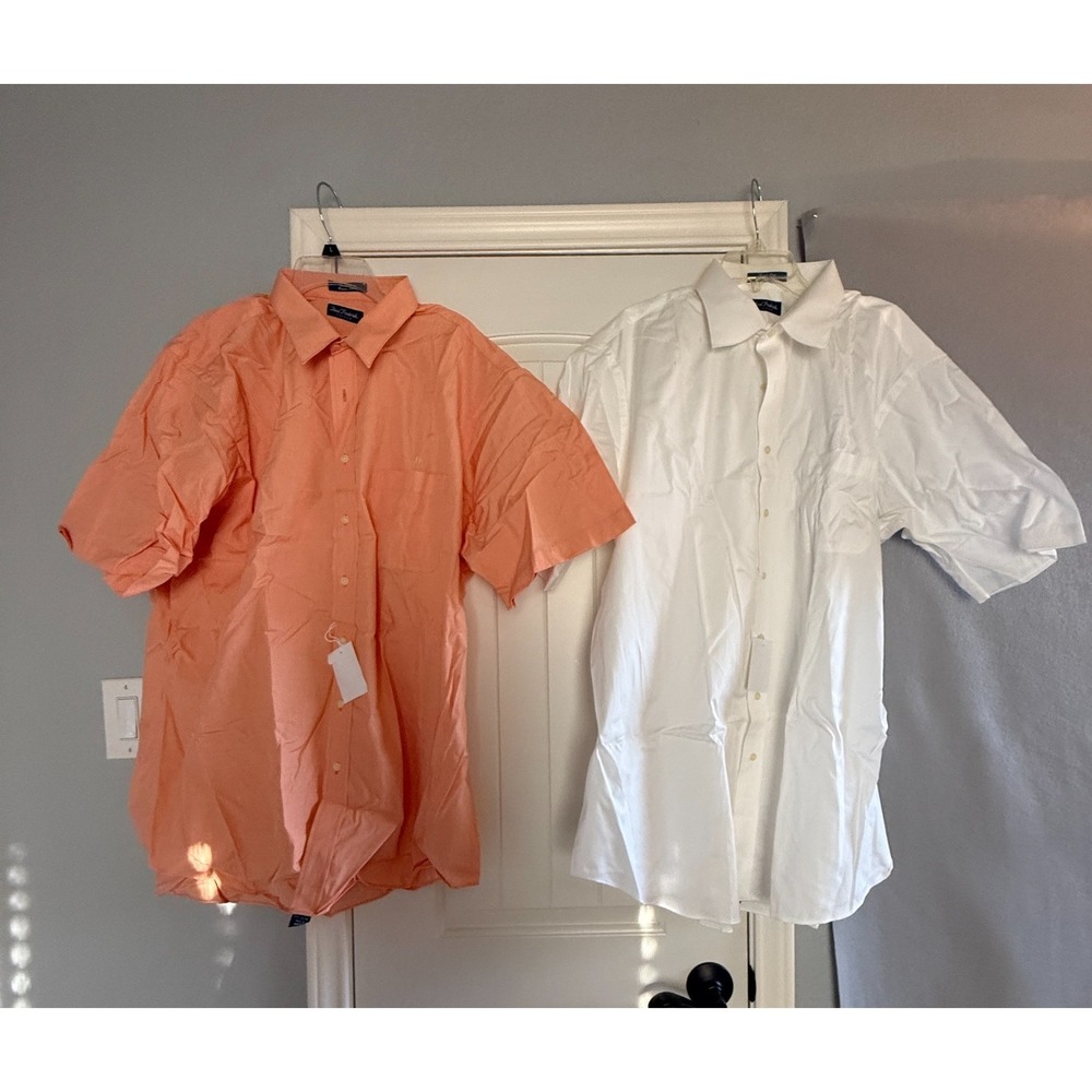 2pc Paul Fredrick Custom Dress Shirt Men's 18.5 Orange & White Monogram NWT READ